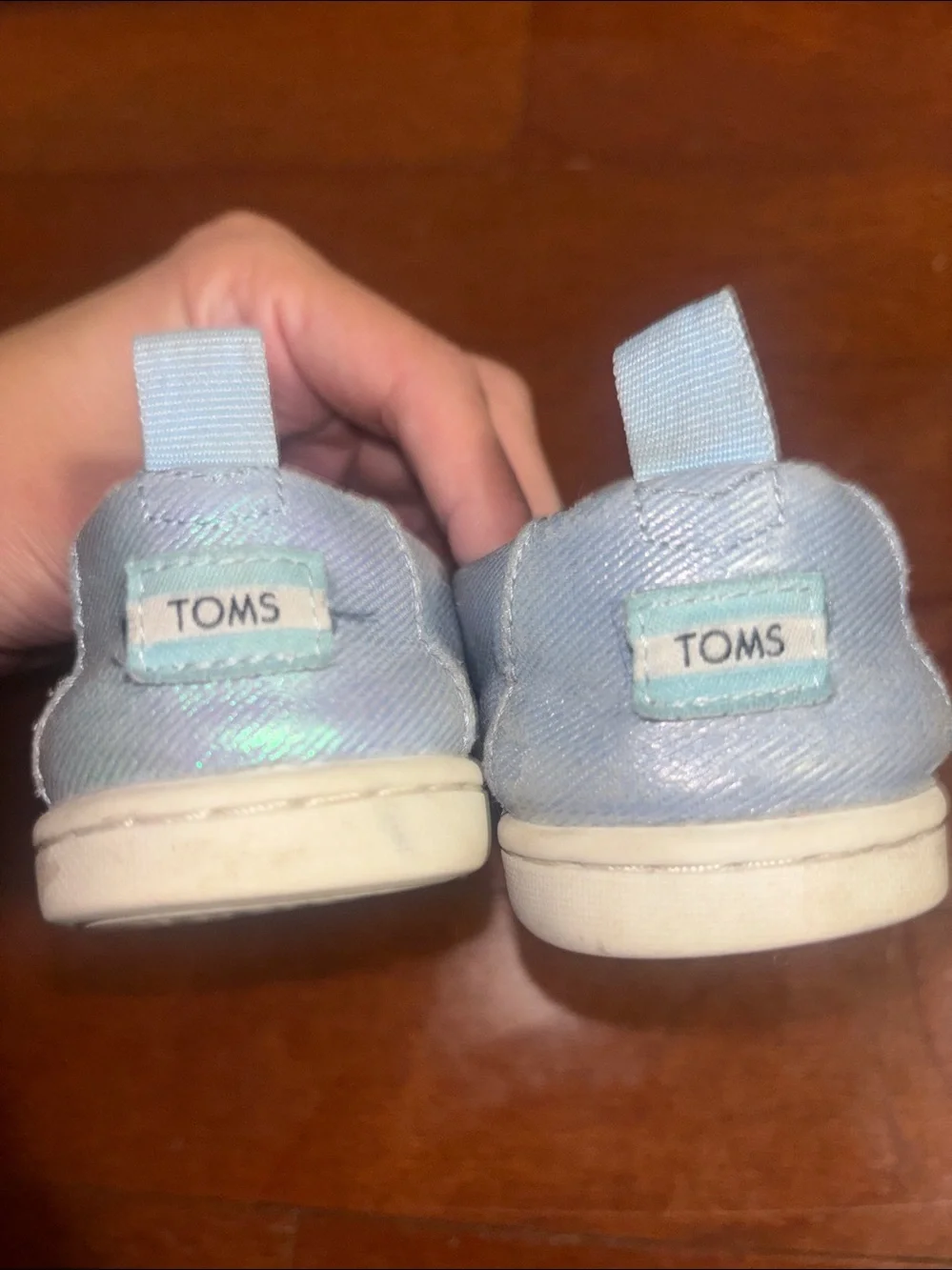 TOMS Kids Iridescent Light Silver Slip-On Shoes